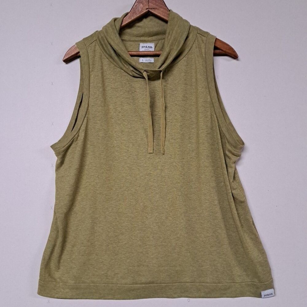prAna Women's Large Cozy Up Barmsee Pea Green Cowl Neck Tank Top Hemp Outdoor L